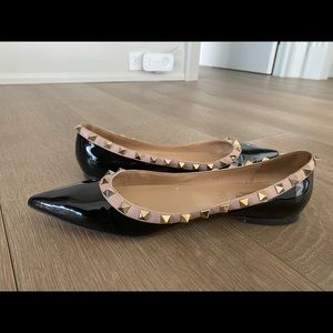 Valentino Rockstud Pointed Toe Ballerina Flat